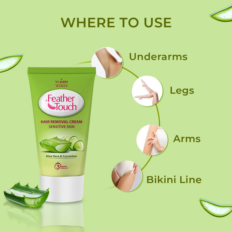 VI-JOHN Feather Touch Cucumber & Aloevera Hair Removal Cream for Women for Sensitive Skin Suitable for Legs, Underarms, Bikini Line, Arms