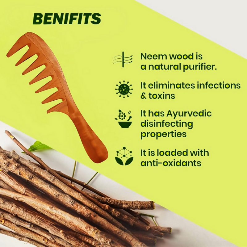 Rufiys Wooden Curly Hair Wide Neem Wood Comb