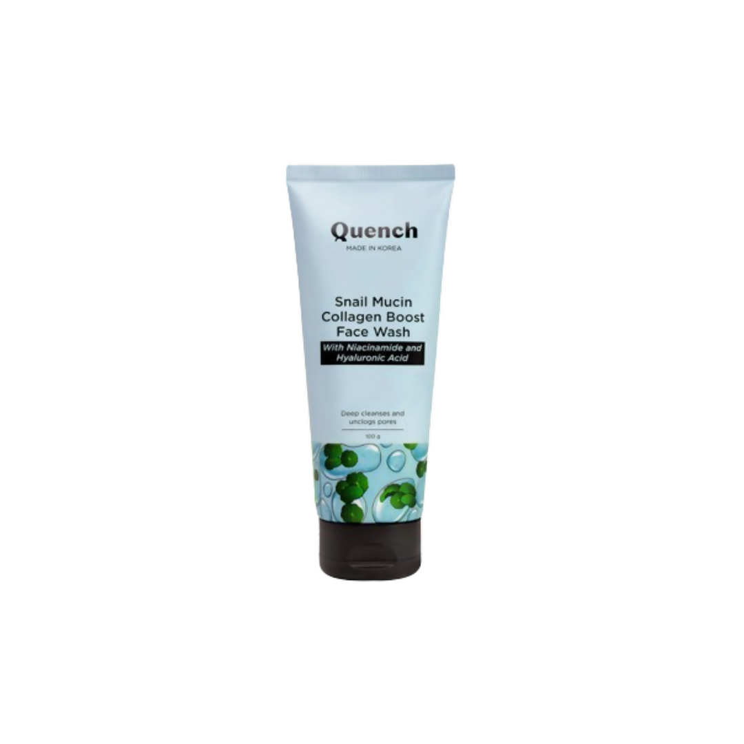 Tube of Quench Snail Mucin Collagen Boost Face Wash on a white background