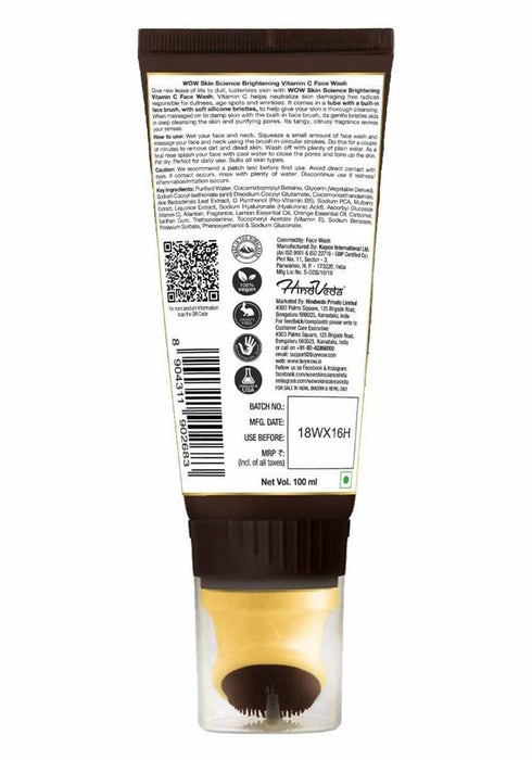 Wow Skin Science Brightening Vitamin C Foaming Face Wash Gel with Built-In Face Brush For Deep Cleansing