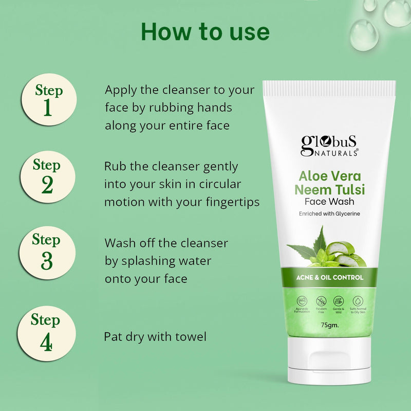 Globus Naturals Aloe vera Neem Tulsi Enriched With Glycerin & Oil Control Formula