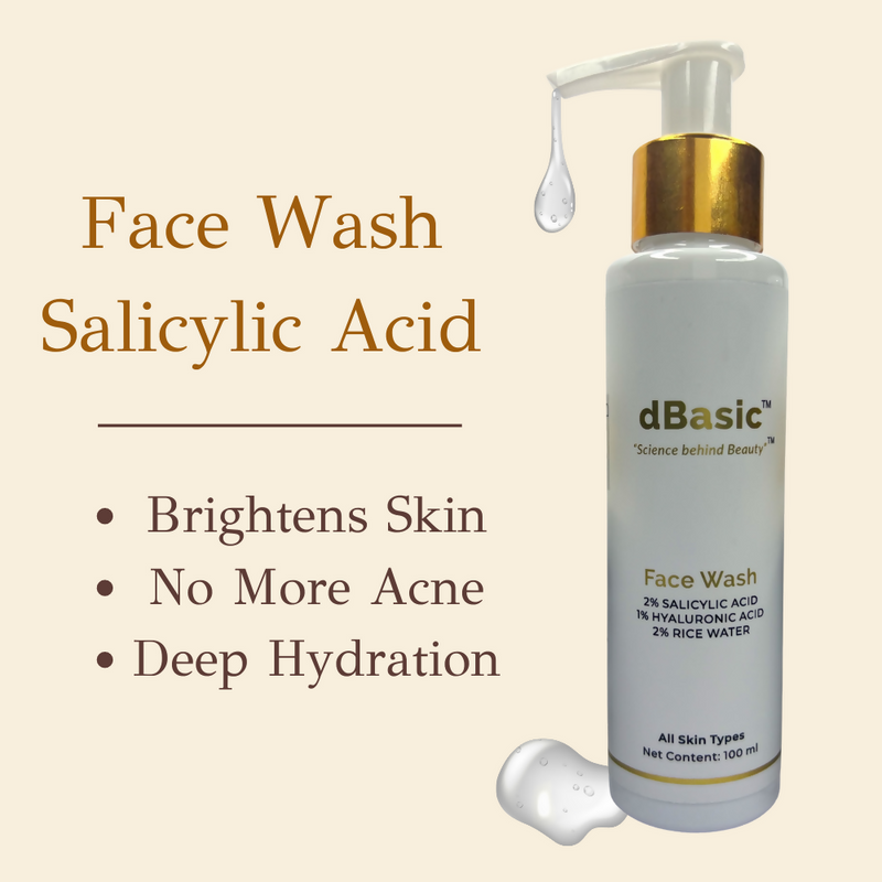 dBasic Salicylic Acid Face Wash with Rice Water For Acne Prone Skin, Cleanses Pores & Excess Oil