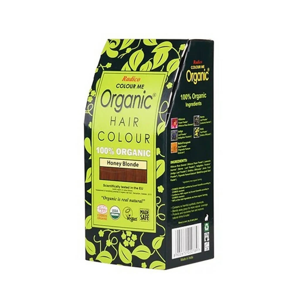 Box of Radico Colour Me Organic Hair Colour in Honey Blonde on a white background
