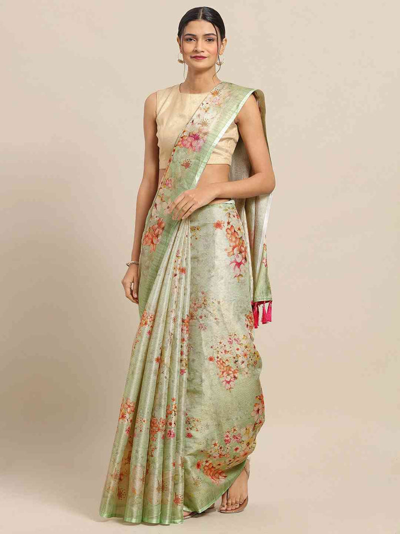 Maheshwari Floral  Printed Silk Saree With Zari