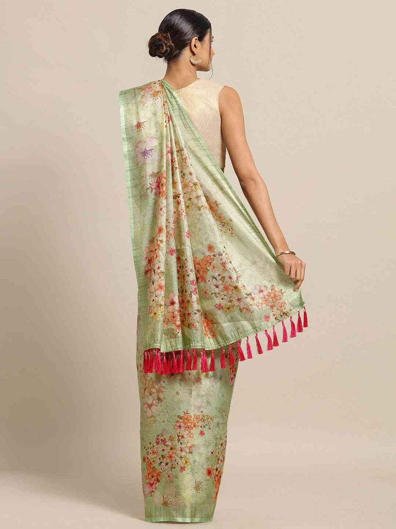 Maheshwari Floral  Printed Silk Saree With Zari