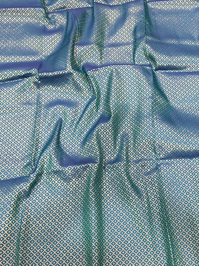 Turquoise Peacock Kolam Silk Heritage Saree