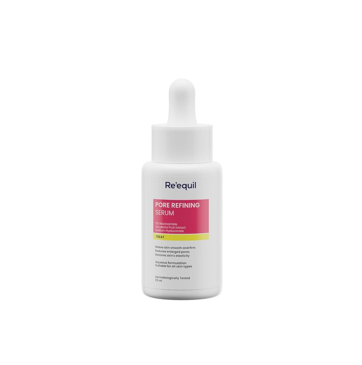 Re'equil pore refining serum bottle on a white background