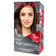 Revlon hair color kit packaging with a model's face on a white background