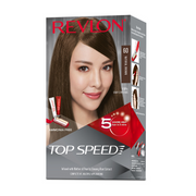 Revlon hair color kit packaging with a model's face on a white background