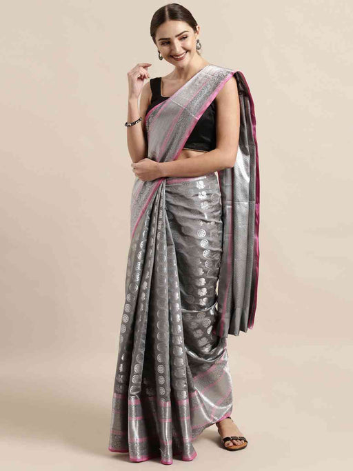 Kanjivaram Silk Grey Colour Zari Woven Design Saree