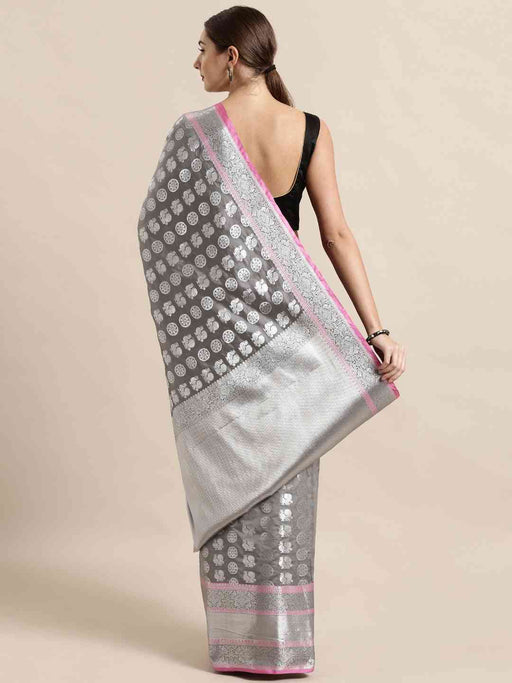 Kanjivaram Silk Grey Colour Zari Woven Design Saree