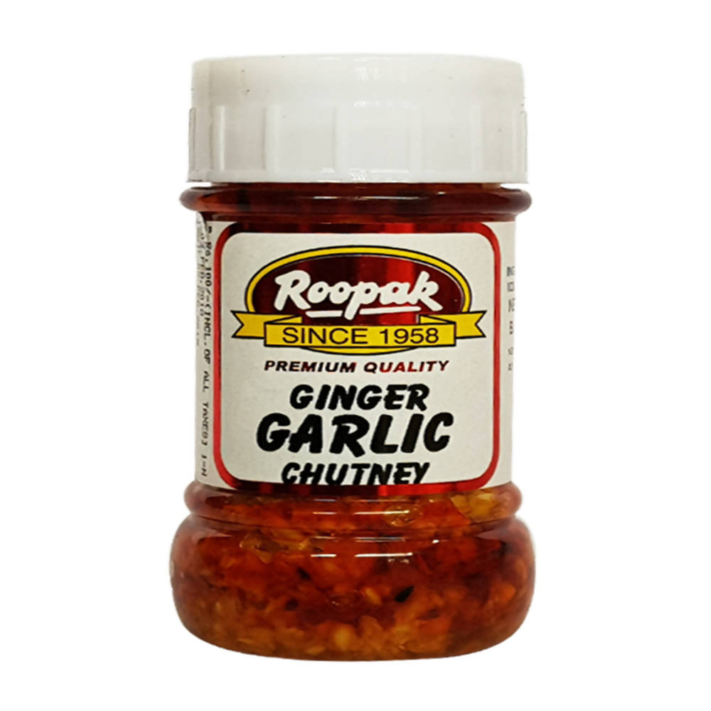 Jar of Roopak Ginger Garlic Chutney on a white background