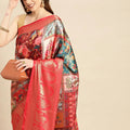 Soft Satin Kanchi Border Colour Block Print Party Wear Saree
