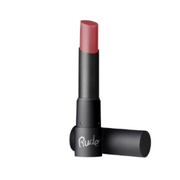 Lipstick with black casing and red lipstick on a white background