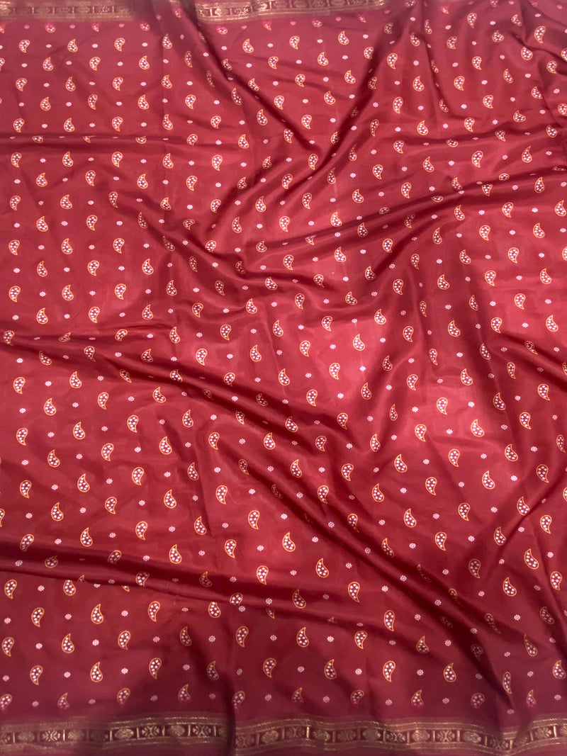 Red Bandhej Kalamkari Soft Silk Saree