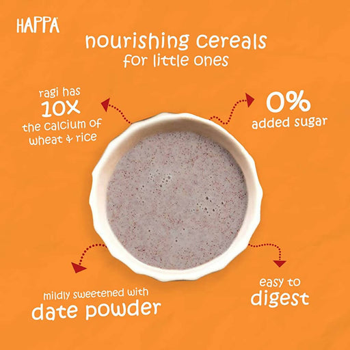 Happa Organic Baby Food Sprouted Ragi, Almonds + Dates Porridge Mix-Stage 2
