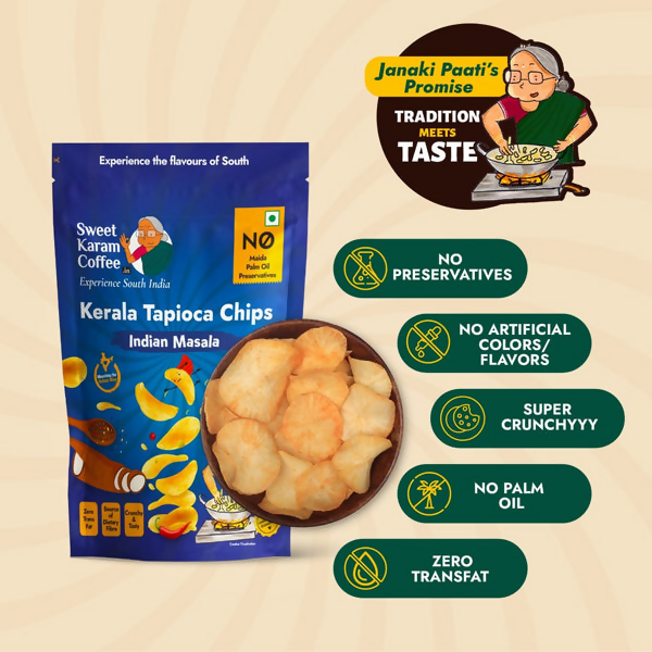 Sweet Karam Coffee Kerala Tapioca (Kappa) Chips - Indian Masala
