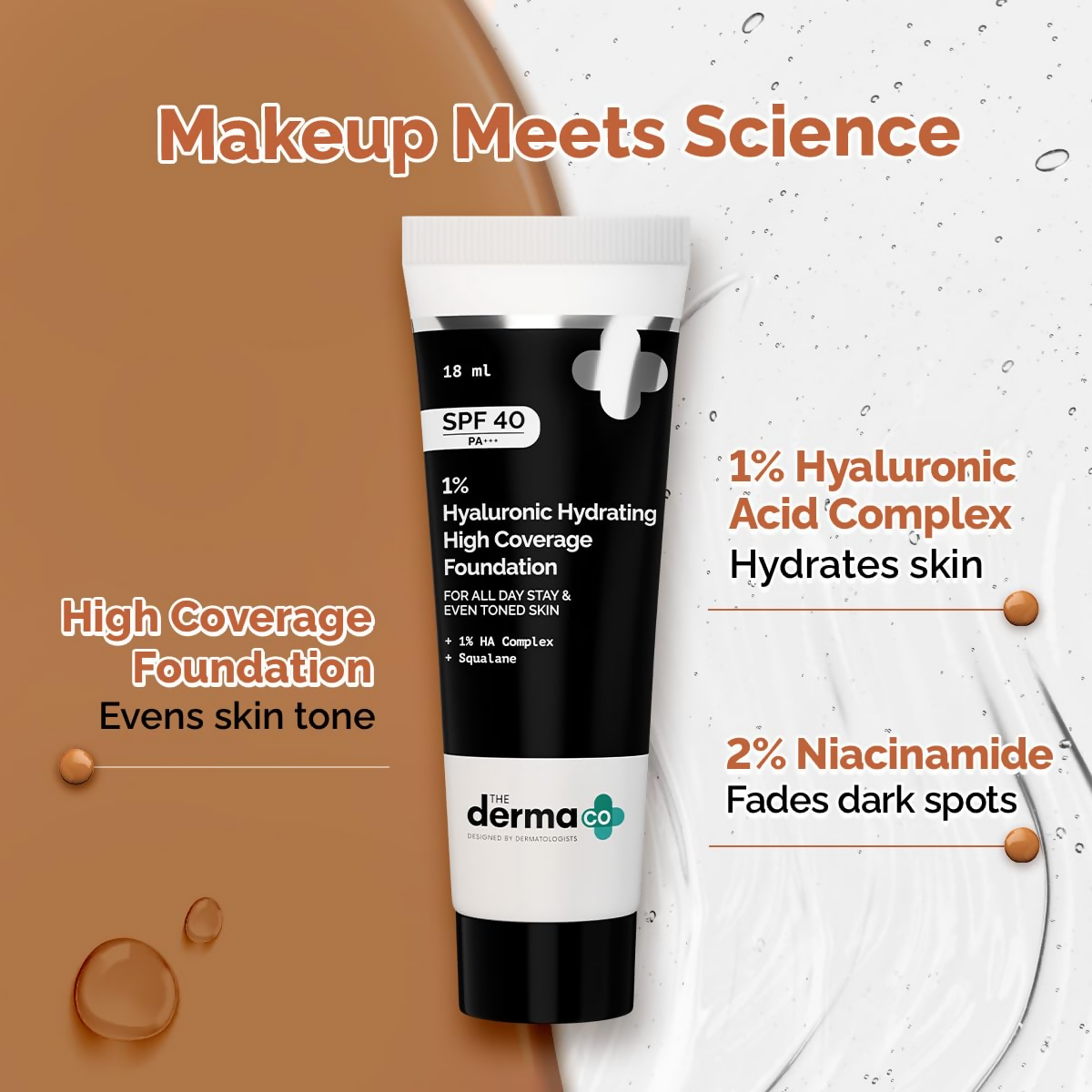 The Derma Co 1% Hyaluronic Hydrating High Coverage Foundation With SPF 40 PA+++ - 04 Caramel