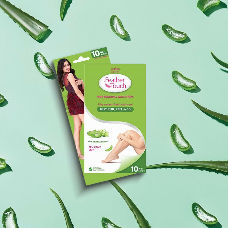 VI-JOHN Feather Touch Cucumber & Alevera Hair Removal Wax Strips for Dry Skin Praraben & Sulphate Free