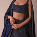 Navy Blue Wrinkle Satin Lehenga With Swarovski Crystals