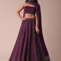 Mulberry Purple Wrinkle Satin Lehenga With Swarovski Crystals