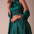 Deep Green Swarovski Embellished Lehenga In Wrinkle Satin