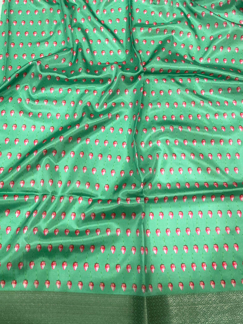 Mint Green Soft Organza Digital Print Saree