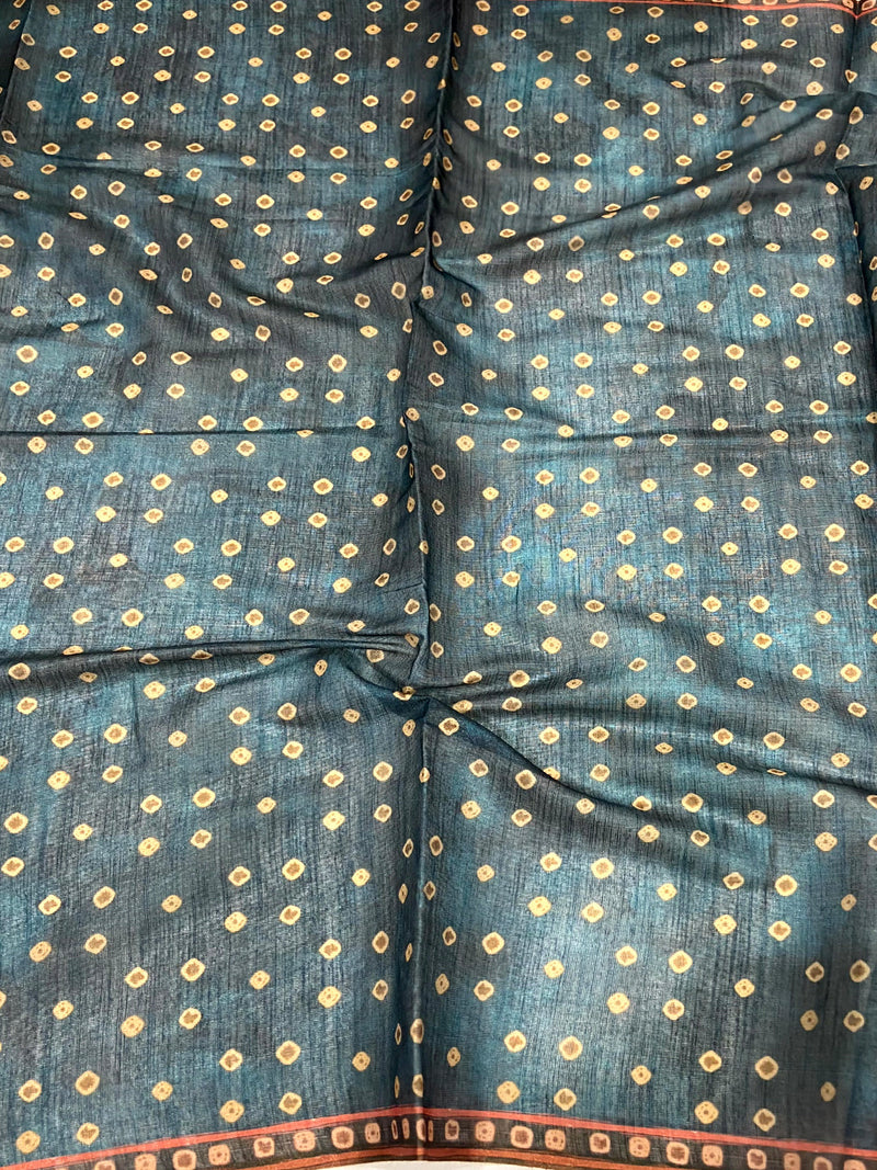 Blue Chanderi Bandhej Digital Print Saree