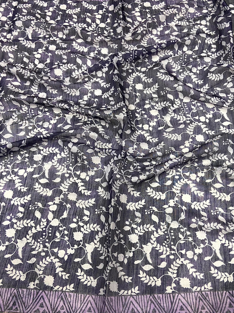 Purple Kalamkari Block Print Chanderi Saree