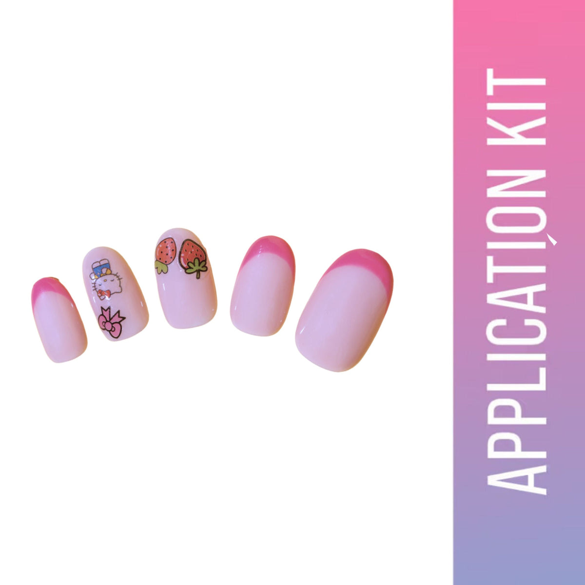 Nail application kit with pink and white nails on a white background