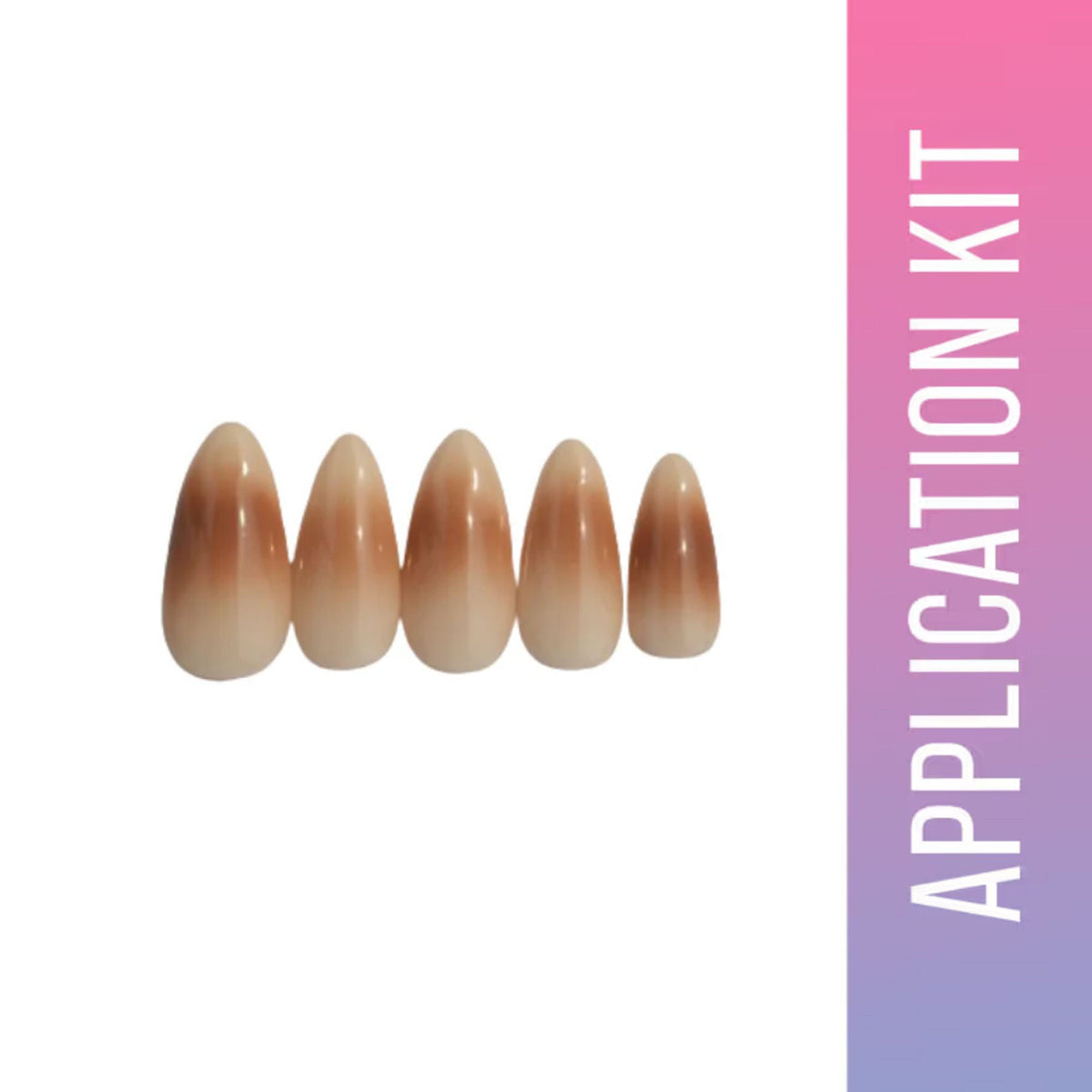 Nail application kit with gradient nail forms on a white background