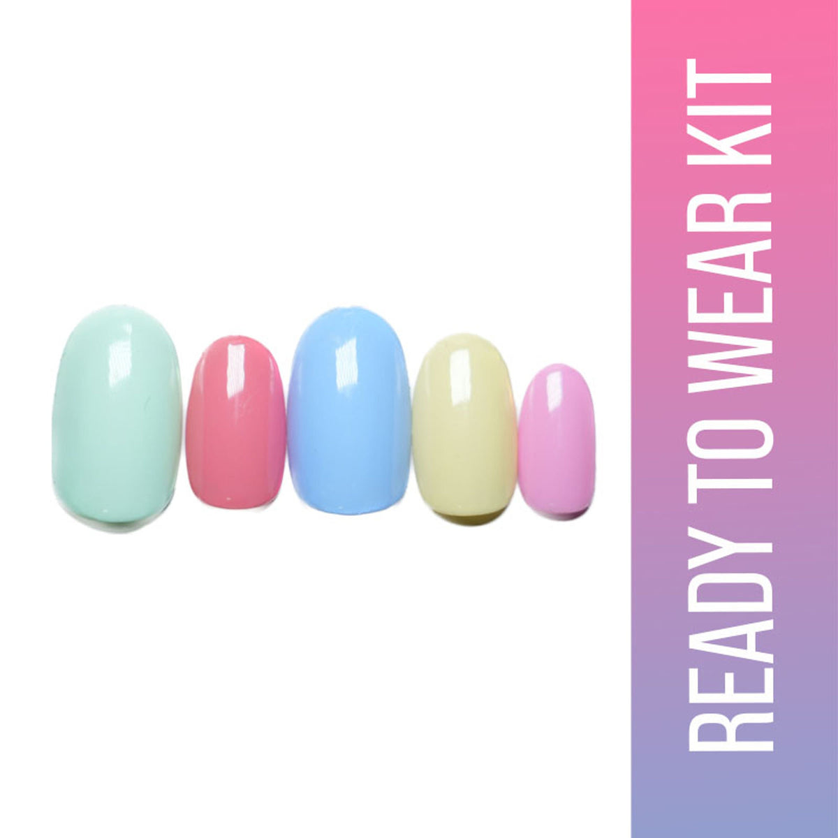 Set of pastel-colored nail polish on a white background with 'Ready to Wear Kit' text.