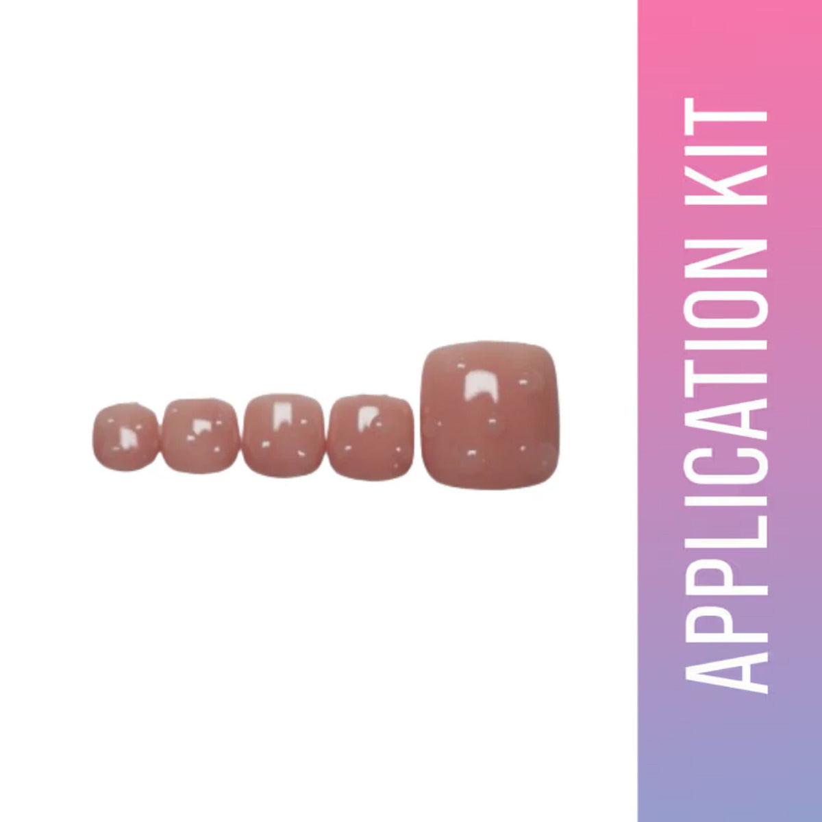 Nail application kit with four nail forms on a gradient pink and purple background