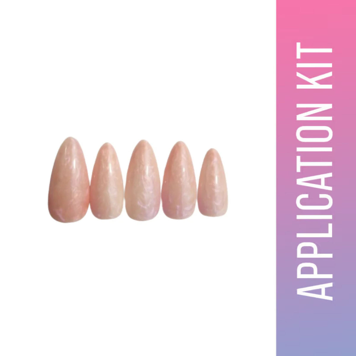 Set of false nails with 'Application Kit' text on a gradient background