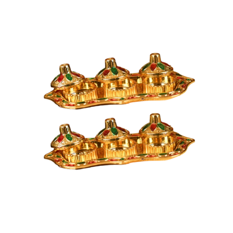 Sri Rudra Fiber Gold Kumkum Haldi Chandan Tray (SR 01962)