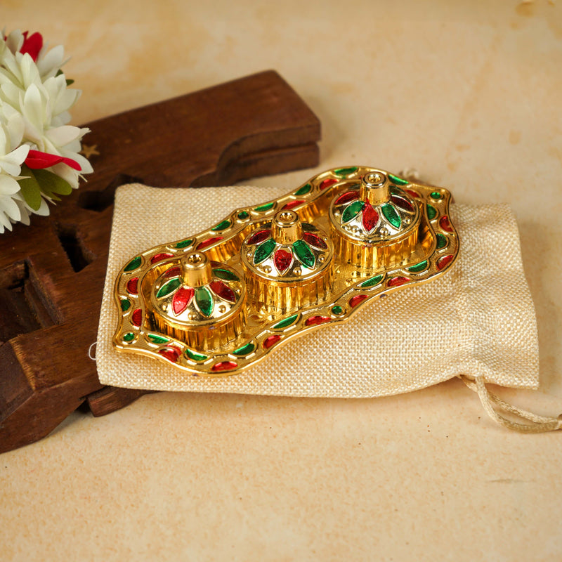 Sri Rudra Fiber Gold Kumkum Haldi Chandan Tray (SR 01962)