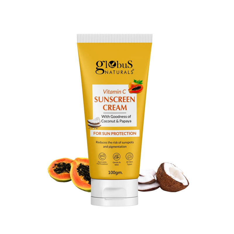 Globus Naturals Vitamin C Sunscreen Cream with Goodness of Coconut & Papaya For Sun Protection All Skin Types