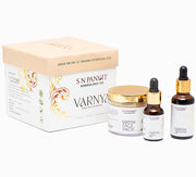 SN Pandit Varnya skincare product set including a box, jar, and bottles on a white background