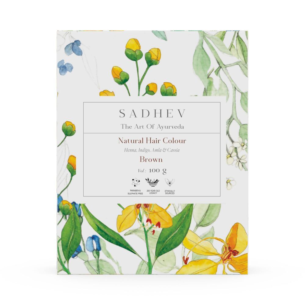 Box of Sadhev natural hair color with floral design on a white background