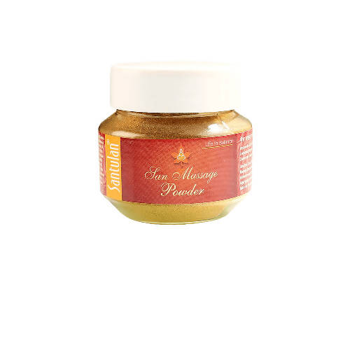 Jar of San Massage Powder with a red label on a white background