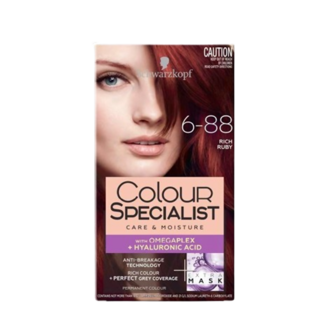 Swartzkopf Colour Specialist hair dye box with a model wearing red hair.