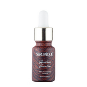 Serum bottle with maroon and gold design on a white background