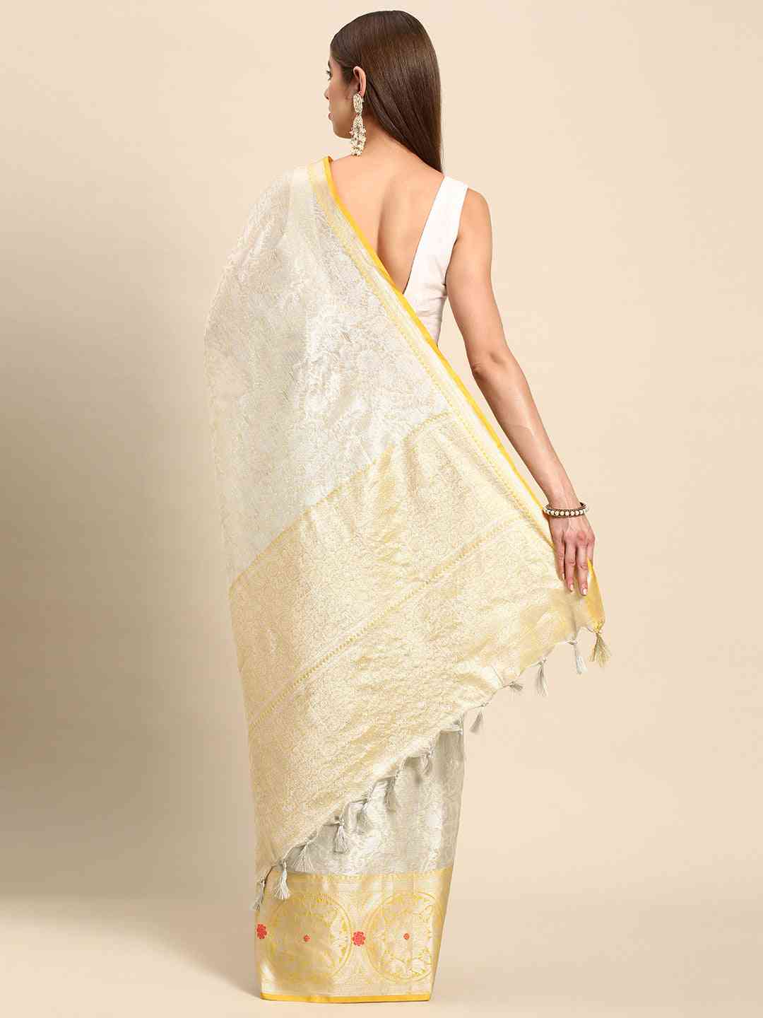 Fine Kora Zari Silk Saree With Ethnic Motifs