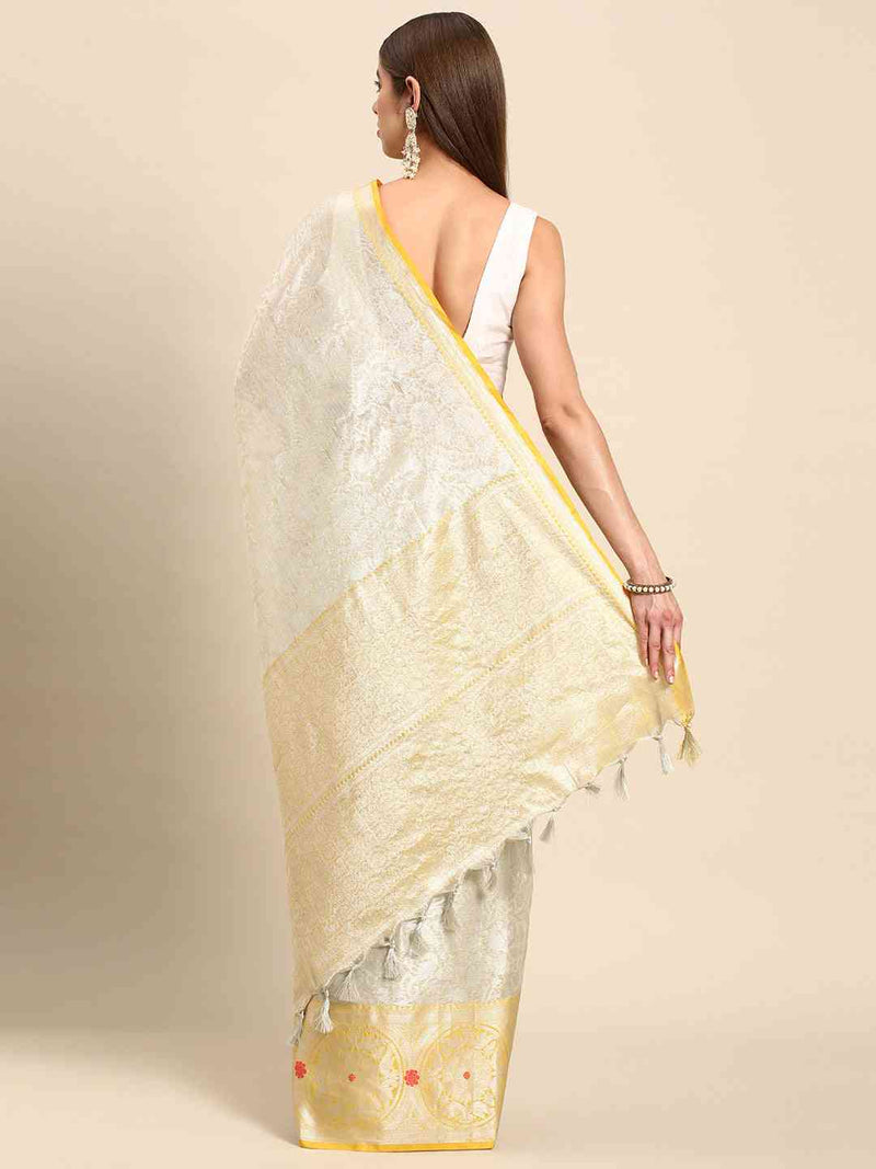 Fine Kora Zari Silk Saree With Ethnic Motifs