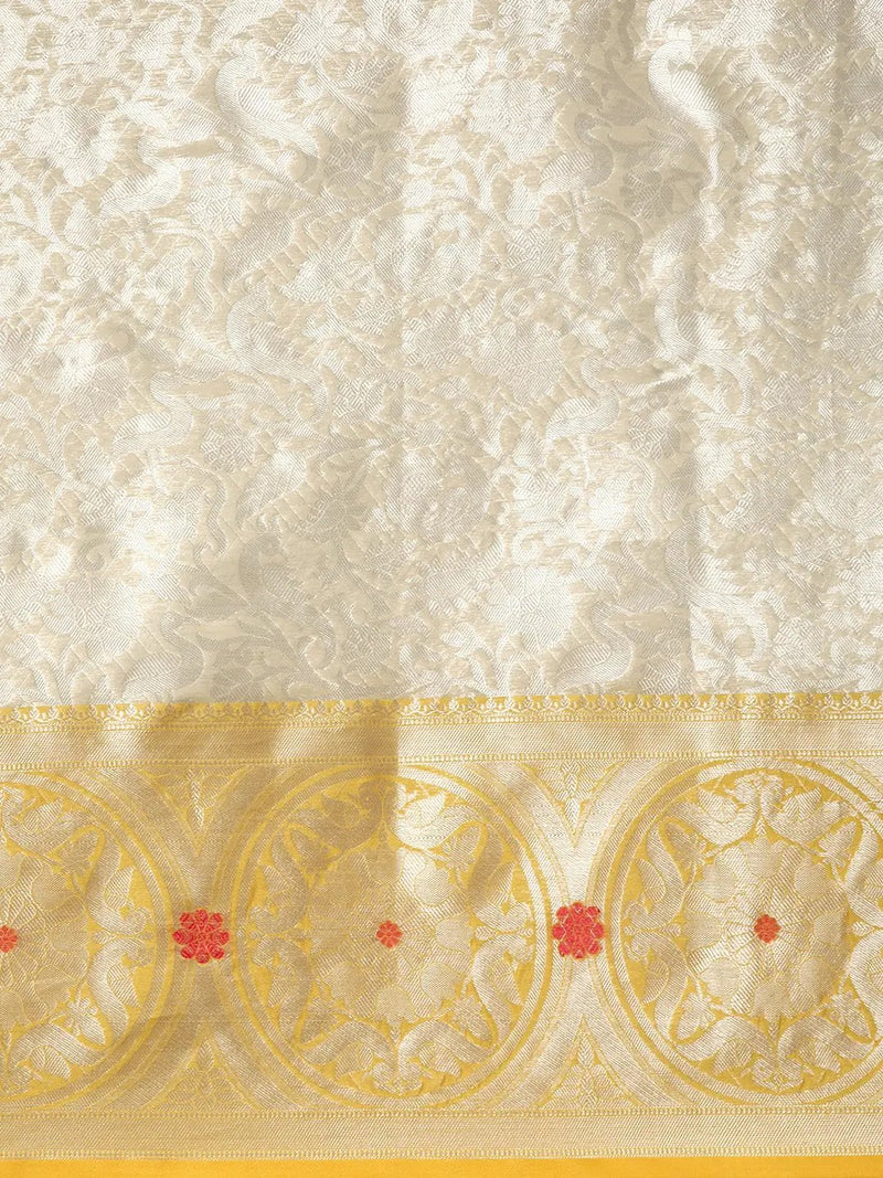 Fine Kora Zari Silk Saree With Ethnic Motifs