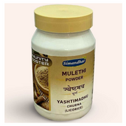 Jar of Simandhar Mulethi Powder on a light pink background