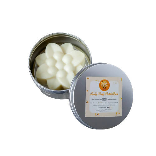 Tin of white soap bars with a label on a white background