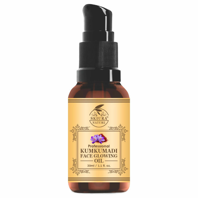 Bottle of Skhura Nature Kumkumadi Face Glowing Oil on a white background