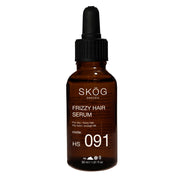 Brown bottle of Skög frizzy hair serum on a white background