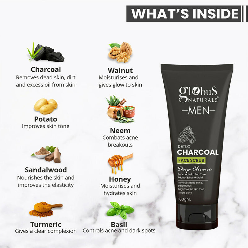 Globus Naturals Anti Pollution & Anti Acne Detox Charcoal Face Scrub for Men